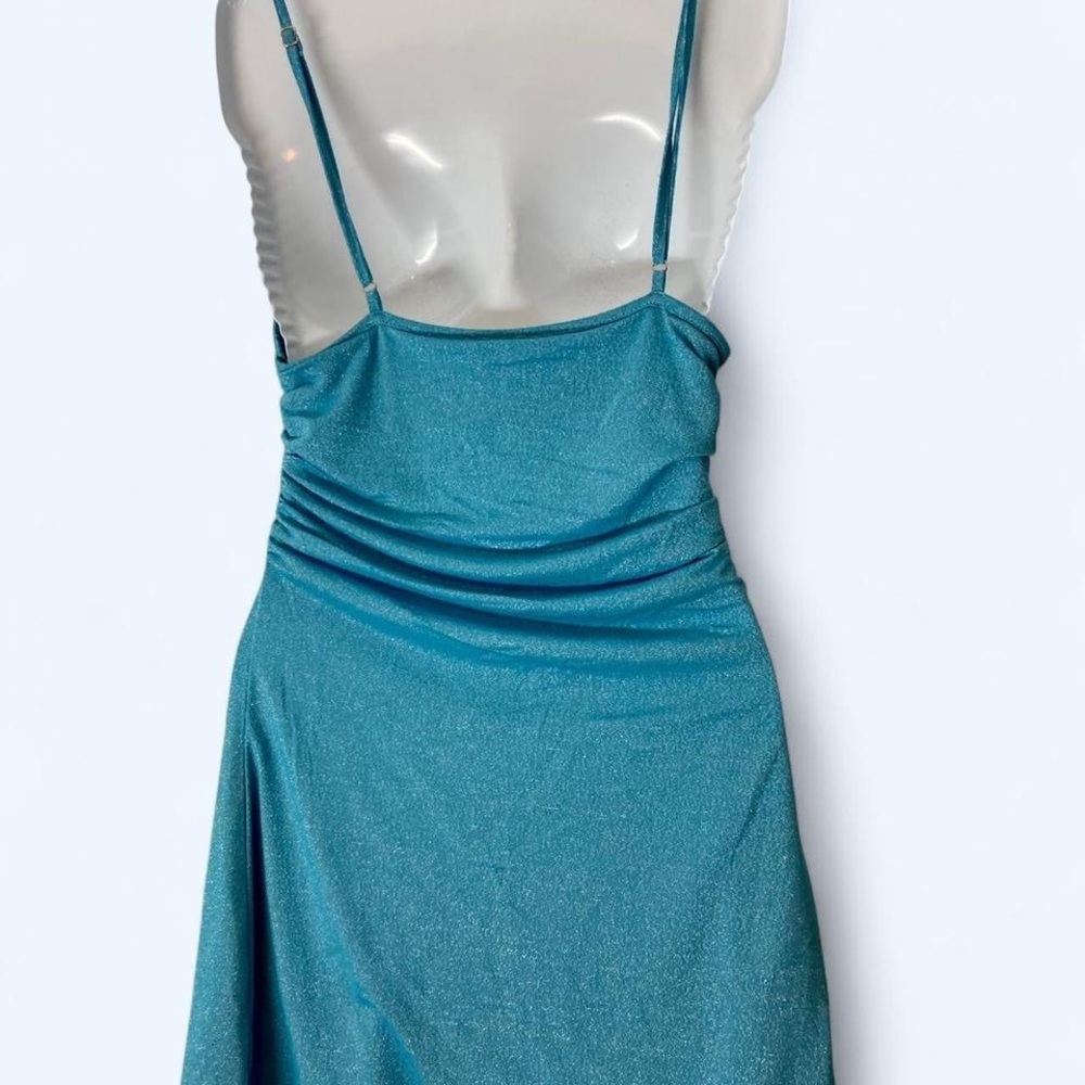 Ocean Blue Mini Dress with keyhole cutout and ruched detail S - Picture 2 of 2